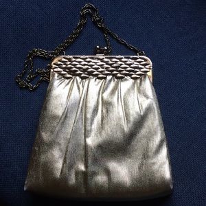 HL U.S.A. Evening gold tone purse 7x7”